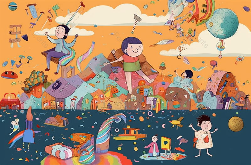 儿童画六一儿童节彩色画面狂欢庆祝派对孩子嬉戏书籍童真幻想插画,插画/手绘图,插画/手绘图库,插画/手绘图下载,插画/手绘